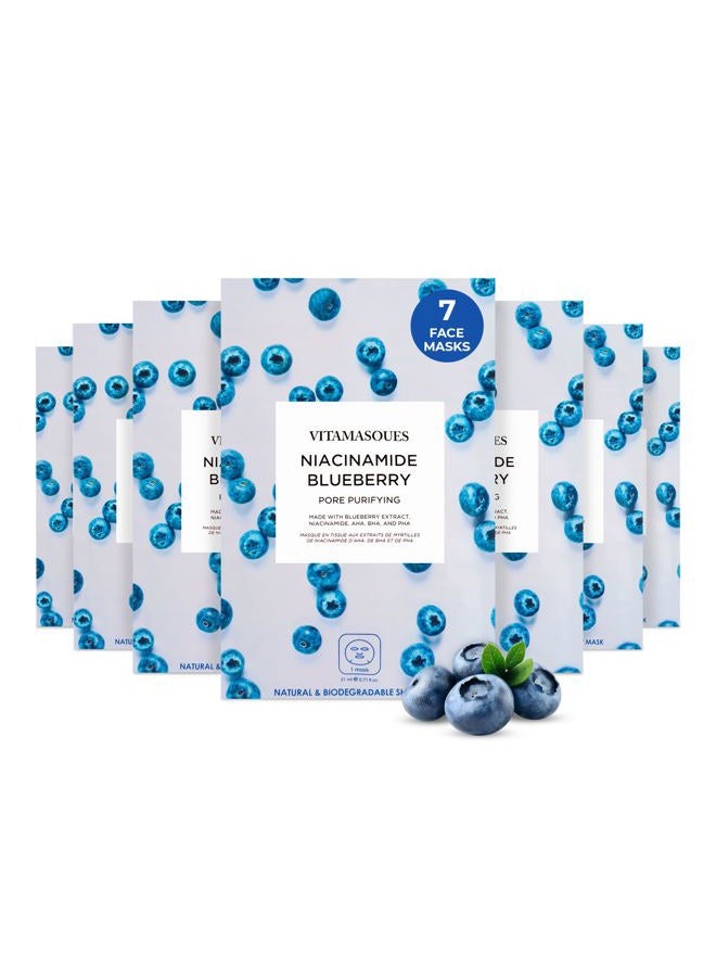 Vitamasques Niacinamide Blueberry Face Sheet Mask - Pore Purifying Korean Face Mask Improves Uneven Skin Tone & Reduces Blemishes - Natural & Biodegradable - Vegan, Free from Parabens & Gluten - Image 1