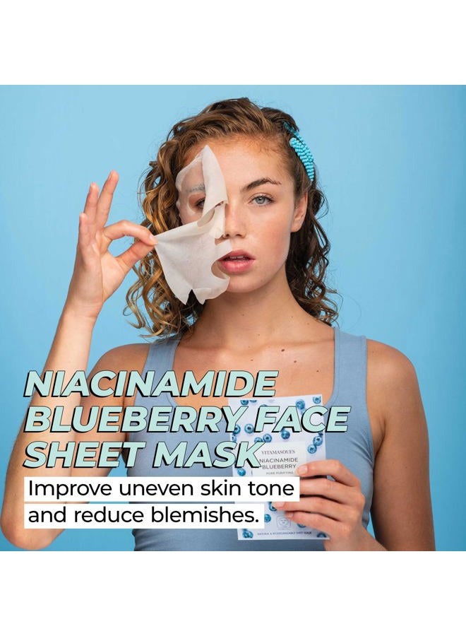 Vitamasques Niacinamide Blueberry Face Sheet Mask - Pore Purifying Korean Face Mask Improves Uneven Skin Tone & Reduces Blemishes - Natural & Biodegradable - Vegan, Free from Parabens & Gluten - Image 2
