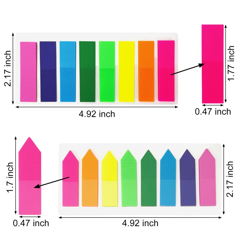 KICNIC Page Markers Colored Sticky Tabs 1600 Pcs, Translucent Arrow Flags for Page Marking, Fluorescent Index Tab Stickers for Notebooks, Small Sticky Notes Flags [8 Colors, 8 Sets] - Image 3
