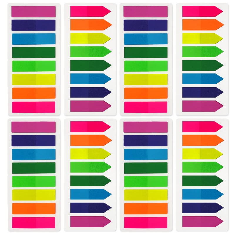 KICNIC Page Markers Colored Sticky Tabs 1600 Pcs, Translucent Arrow Flags for Page Marking, Fluorescent Index Tab Stickers for Notebooks, Small Sticky Notes Flags [8 Colors, 8 Sets] - Image 1