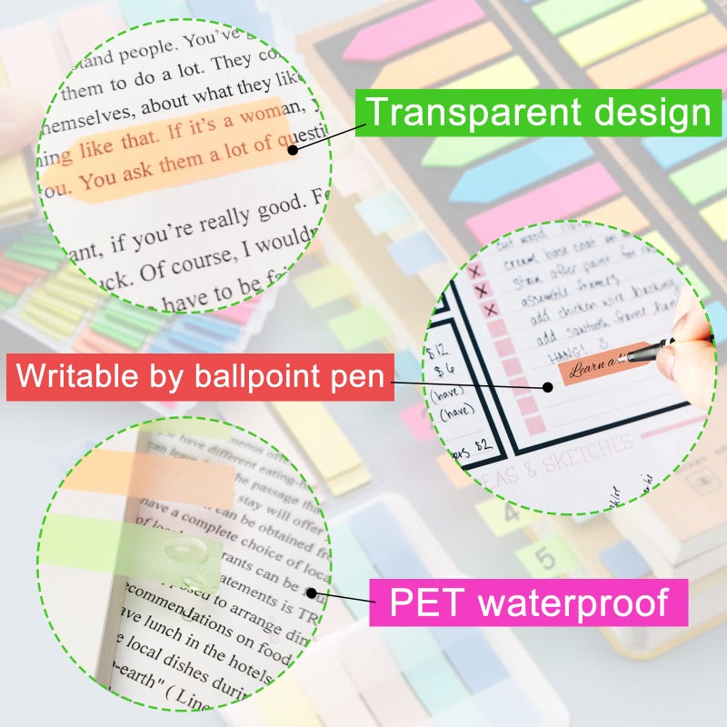 KICNIC Page Markers Colored Sticky Tabs 1600 Pcs, Translucent Arrow Flags for Page Marking, Fluorescent Index Tab Stickers for Notebooks, Small Sticky Notes Flags [8 Colors, 8 Sets] - Image 4