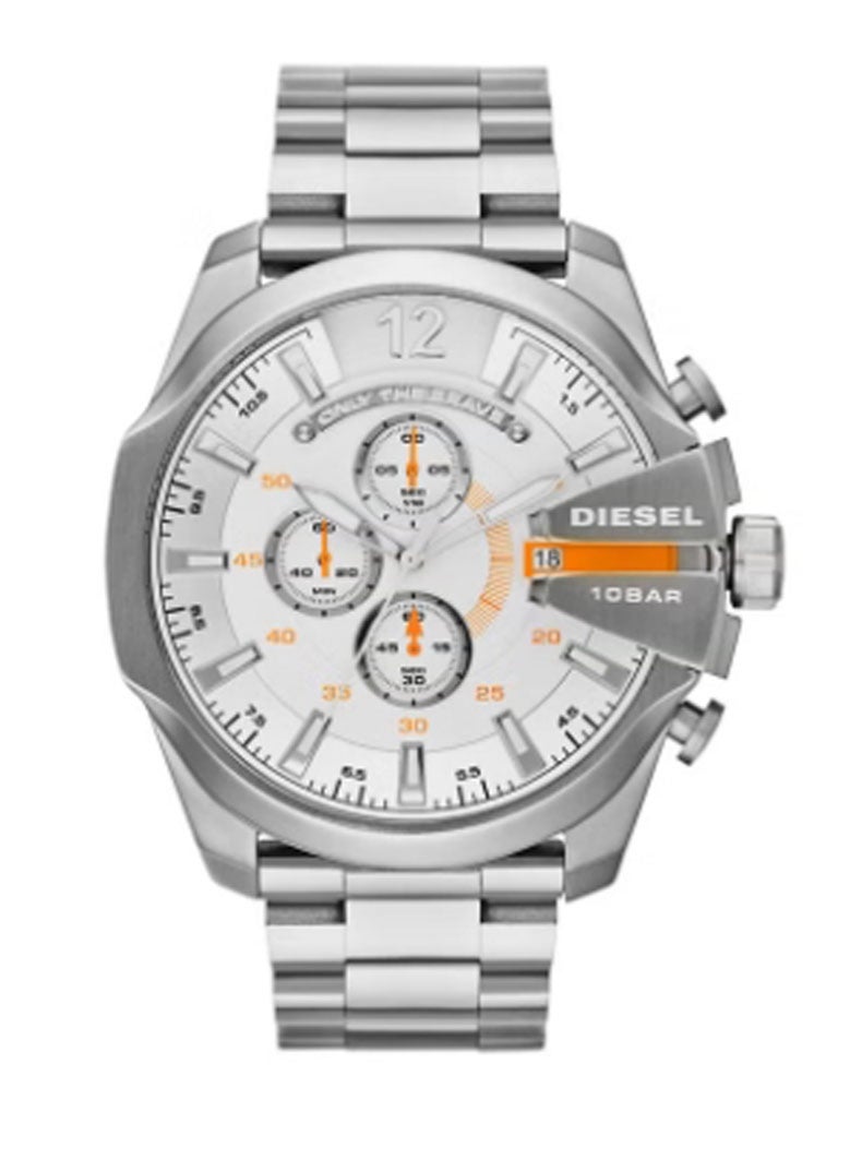 DIESEL DIESEL Men's Mega Chief Round Shape Stainless Steel Chronograph Wrist Watch 54 mm - Silver - DZ4328  - Image 1