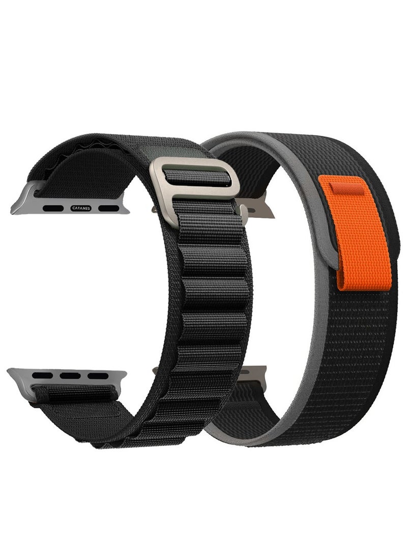 CATANES - 2 Packs For Apple iWatch Bands Nylon Alpine and Trail Bands Compatible With Apple iWatch For Men Women Replacement Strap 49mm 45mm 44mm 42mm For iWatch Series Ultra/8/7/6/5/4/3/2/1/SE Black - Image 1