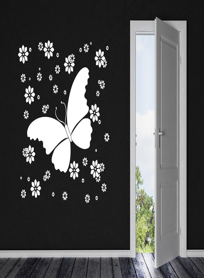 SnappySticker ملصق حائط سنابي ستيكر بتصميم فراشة جميلة لغرفة النوم، غرفة المعيشة، المكتب؟ ملصق حائط كبير قابل للإزالة ومقاوم للماء مصنوع من الفينيل؟ مقاس ملصق ديكور المنزل: 27 × 27 بوصة - Image 1