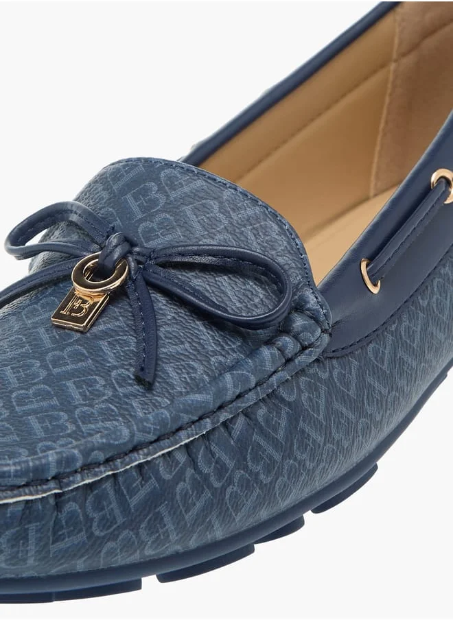 Flora Bella By Shoexpress Women Monogram Print Slip-On Loafers with Bow Detail