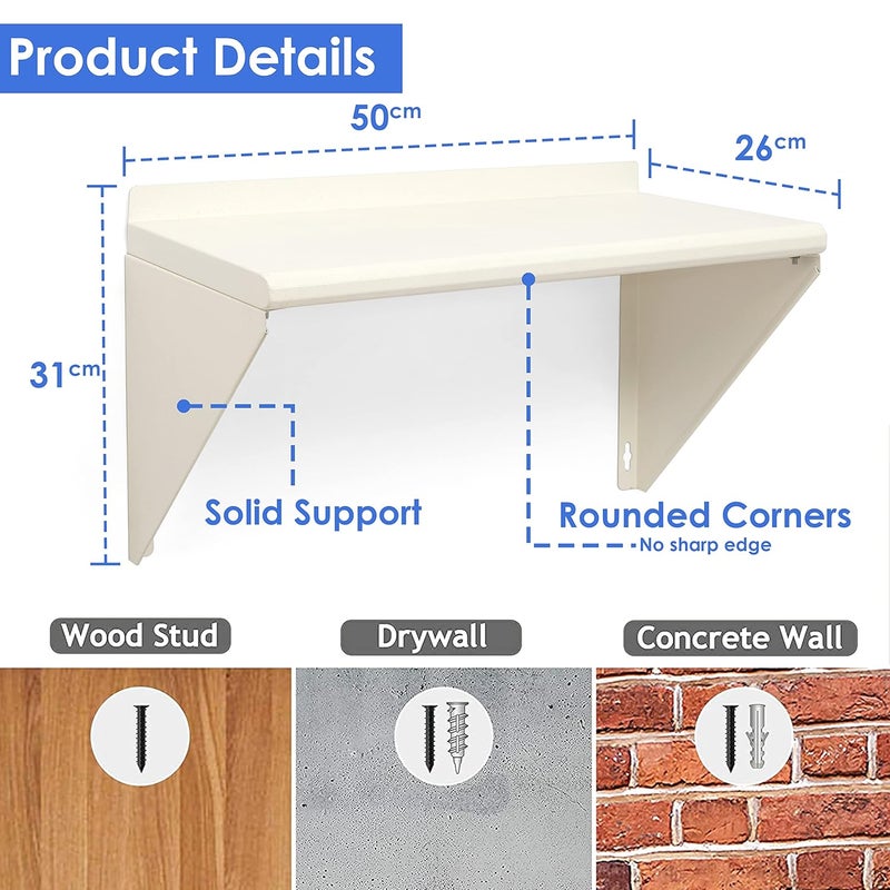 EQUAL Pack of 2 Mild Steel Multipurpose Wall Mount Shelf Book Shelf for Wall Wall Mounted Storage Shelf for Kitchen Bathroom Bedroom Office 50x26cm White - Image 2
