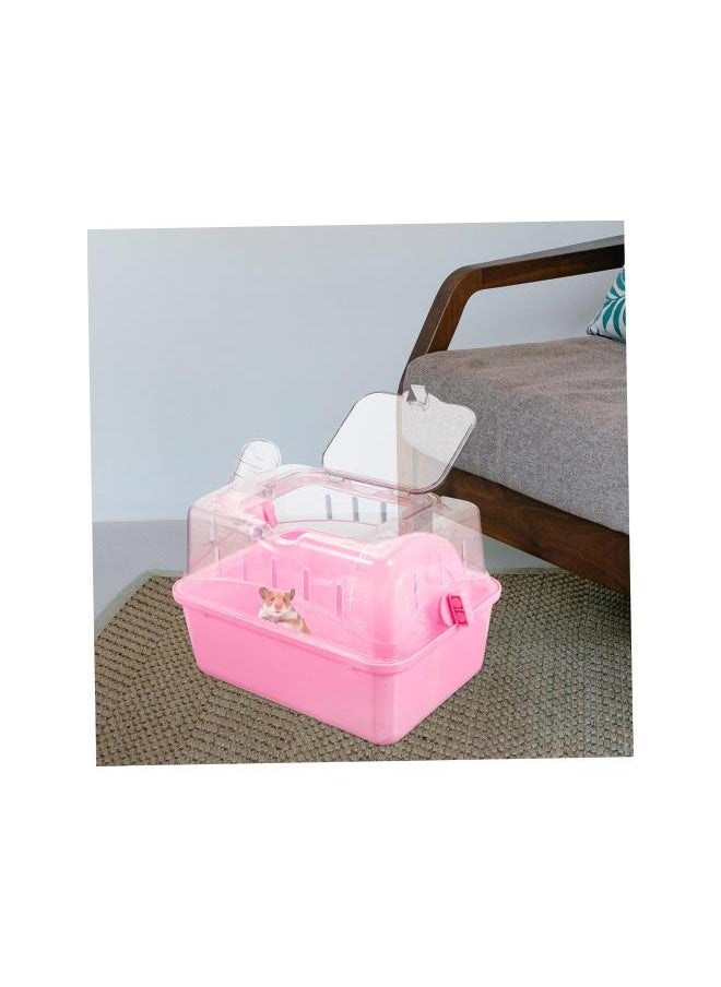 Generic - Hamster Cage Clear Container Small Container Clear Stand Pet Carrying Box Transparent Hamster Case Hamster Travel Carrier Fully Transparent Carrying Case Box Bracket Pink Plastic - Image 1
