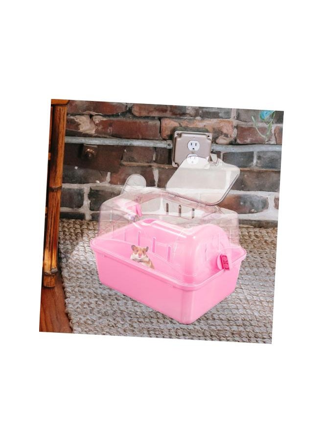 Generic - Hamster Cage Clear Container Small Container Clear Stand Pet Carrying Box Transparent Hamster Case Hamster Travel Carrier Fully Transparent Carrying Case Box Bracket Pink Plastic - Image 1