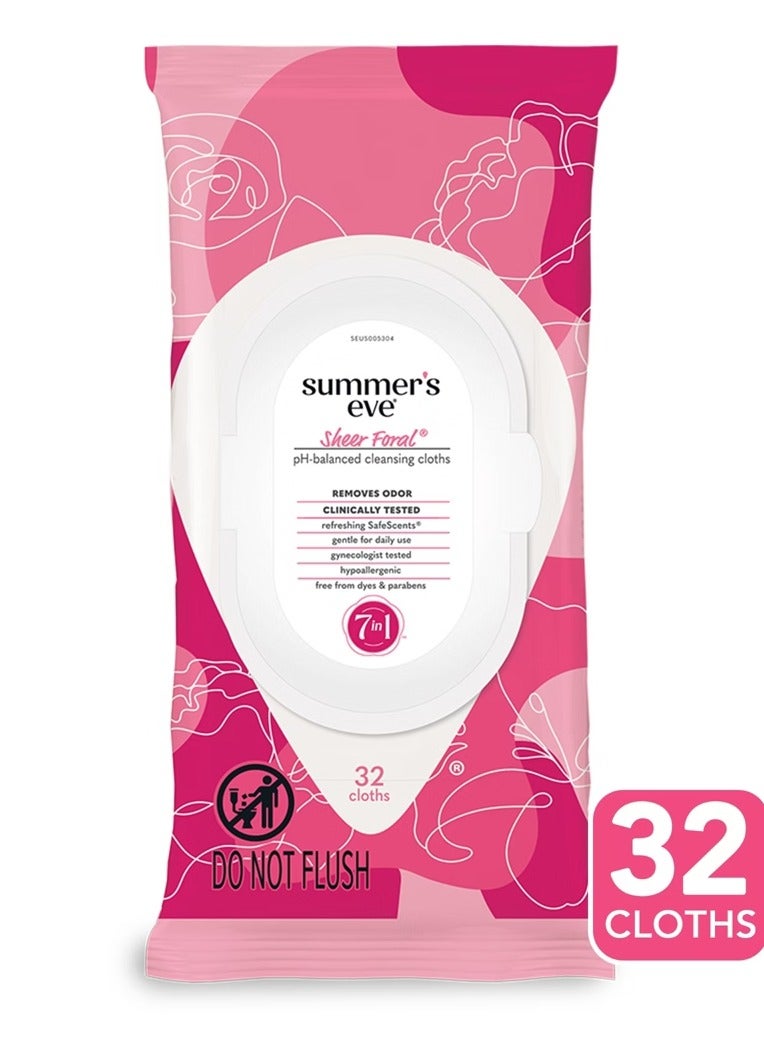 سمرز إيف مناديل سمرز إيف شير فلورال اليومية للنساء، تزيل الروائح، متوازنة الحموضة، 32 منديلًا - Image 1