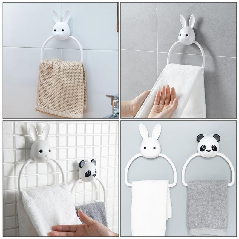 Cute Rabbit Cartoon Design Adhesive No Trace Towel Ring Holder For Bathroom Kitchen - Image 5