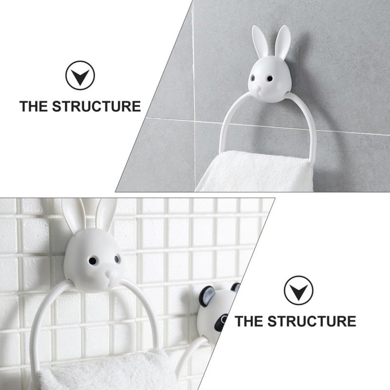 Cute Rabbit Cartoon Design Adhesive No Trace Towel Ring Holder For Bathroom Kitchen - Image 4