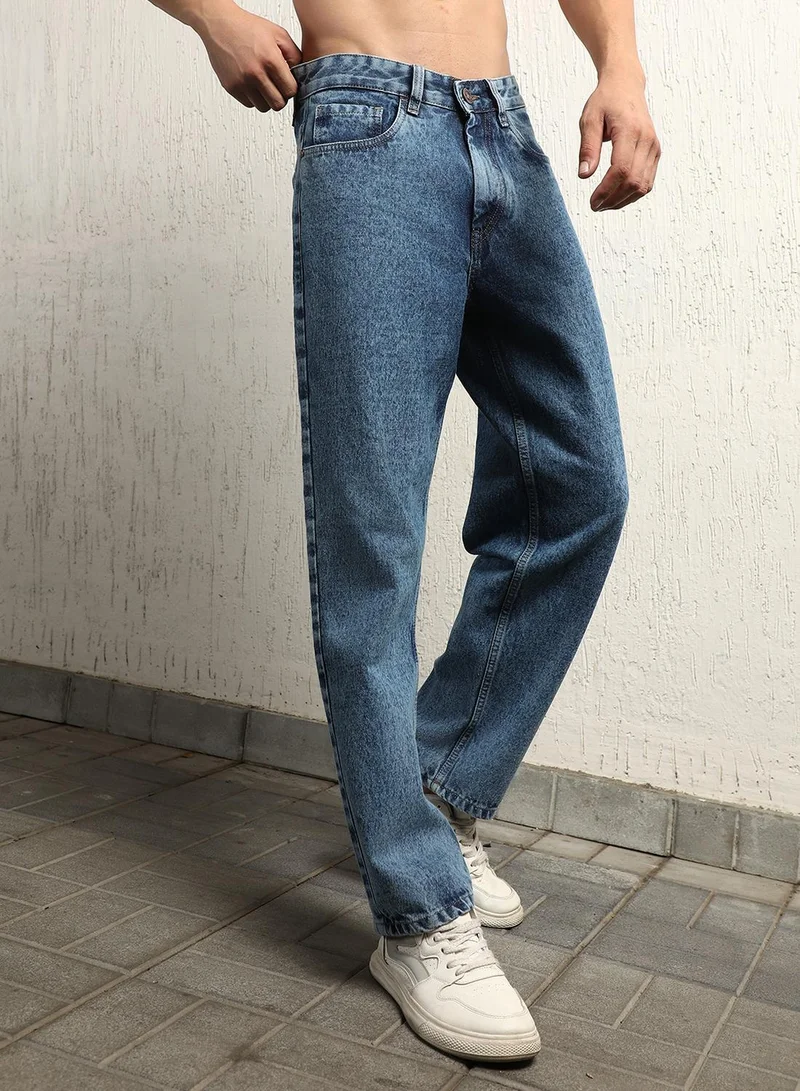 Hubberholme Men's Indigo 100% Cotton Bleached Full Length Loose Jeans