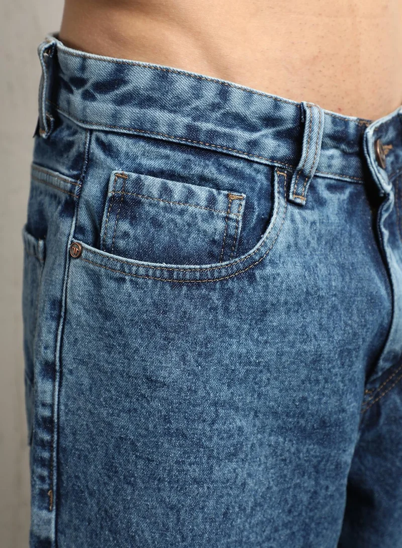 Hubberholme Men's Indigo 100% Cotton Bleached Full Length Loose Jeans