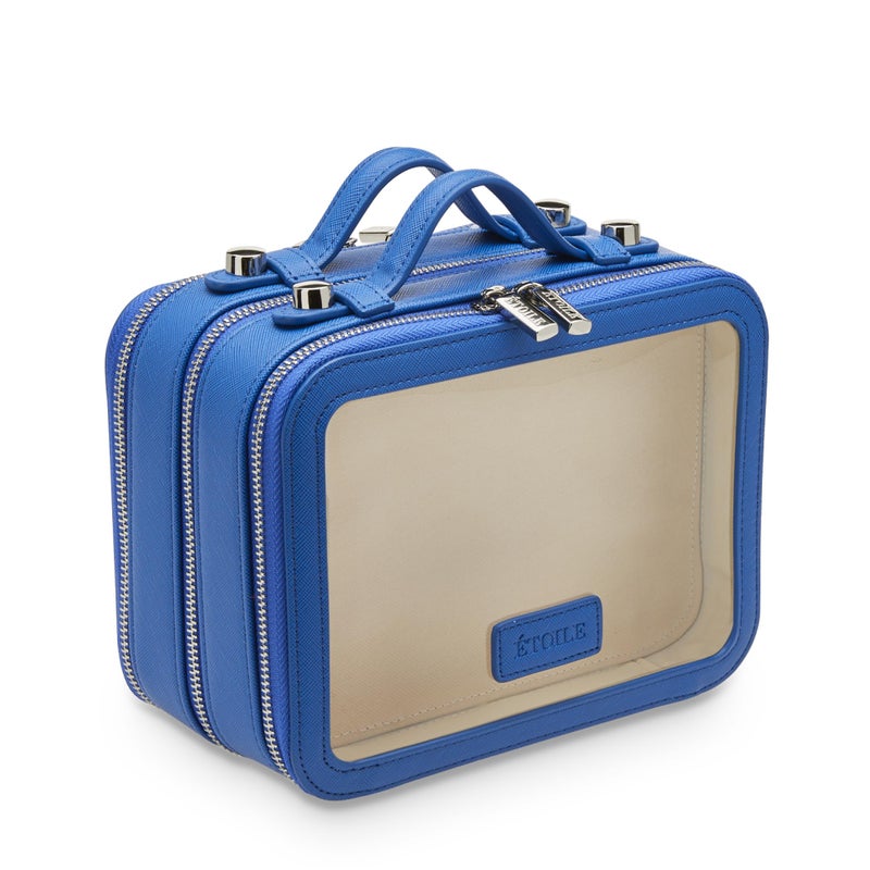 ETOILE Small Twin Cosmetic Case Cobalt Dual Compartment Cosmetic Beauty Organizer Toiletry Case - Image 2