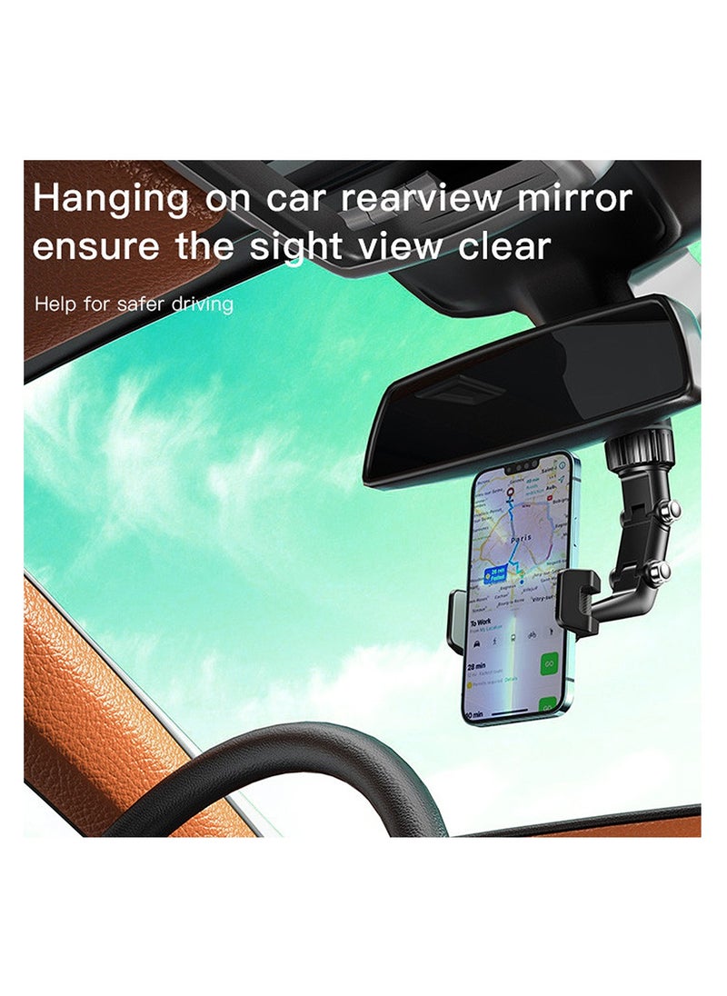 Yesido Rearview Mirror Car Phone Holder, Adjustable Rotation, Folds Flat, Fits Most Mirror Sizes, Yesido C192 - Black  - Image 2