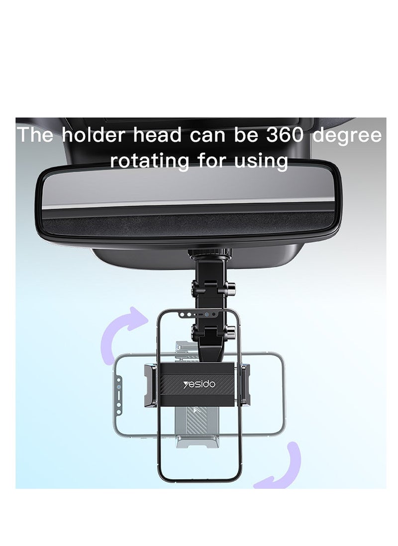 Yesido Rearview Mirror Car Phone Holder, Adjustable Rotation, Folds Flat, Fits Most Mirror Sizes, Yesido C192 - Black  - Image 3