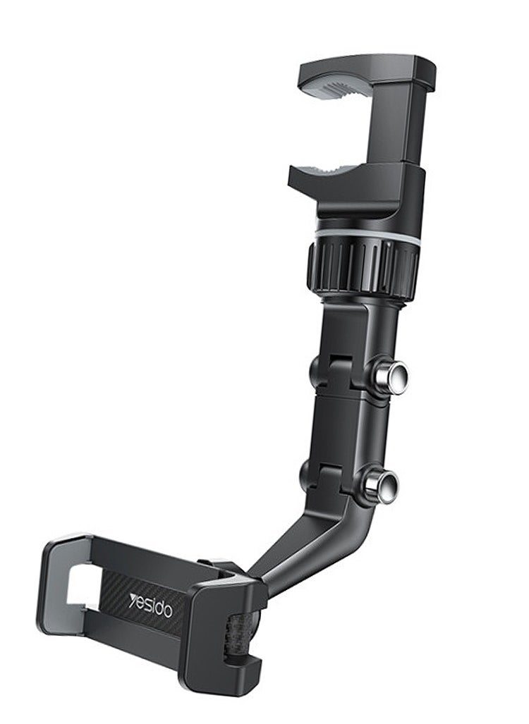 Yesido Rearview Mirror Car Phone Holder, Adjustable Rotation, Folds Flat, Fits Most Mirror Sizes, Yesido C192 - Black  - Image 1
