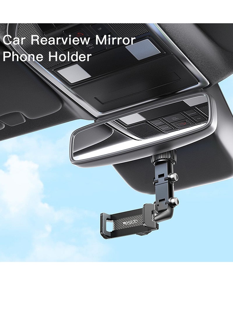Yesido Rearview Mirror Car Phone Holder, Adjustable Rotation, Folds Flat, Fits Most Mirror Sizes, Yesido C192 - Black  - Image 4
