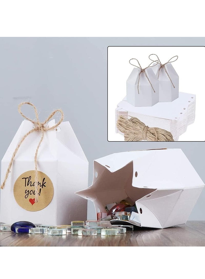 KASTWAVE Paper Gift Boxes Lantern Hexagon Kraft Paper Package Box with Twine Candy Chocolate Gift Packing Wrap for Wedding Party White - Image 4