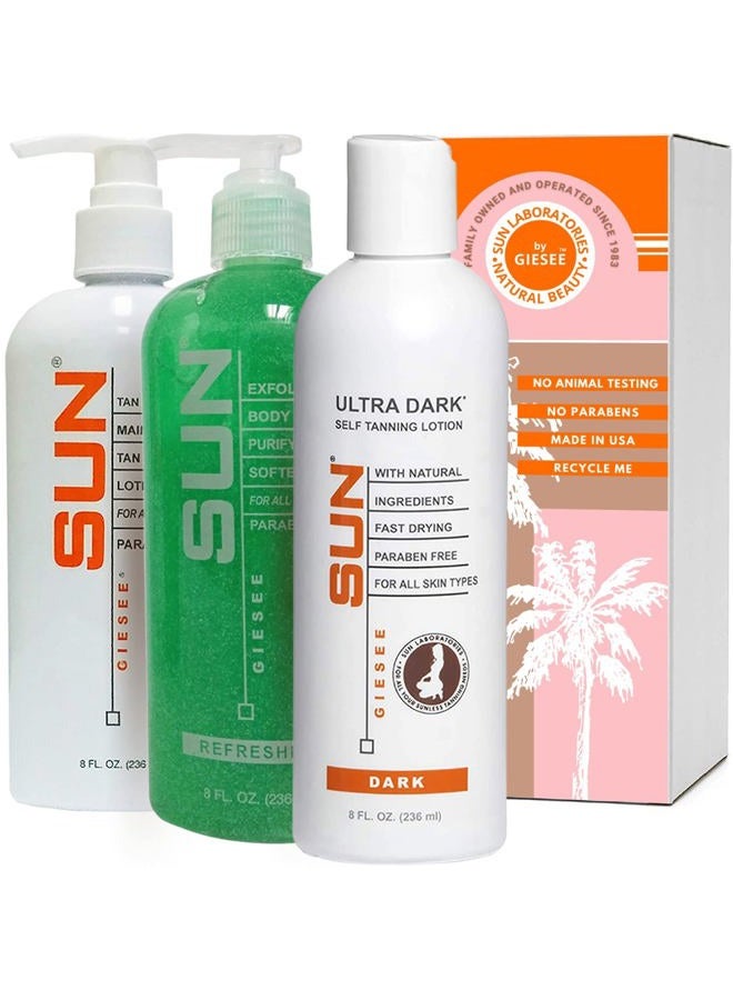 SUN LABORATORIES Ultra Dark Self Tanning Lotion Set Self Tanner - Natural Sunless Tanning Lotion, Body and Face for Bronzing and Golden Tan - Dark Sunless Bronzer (Packaging May Very) - Image 1