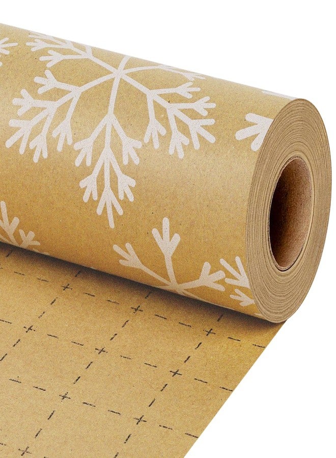 LaRibbons Kraft Vintage Christmas Wrapping Paper, Classic White Snowflake Design, Rustic Gift Wrap Paper with Gridline for Christmas, Holiday, 17 Inch X 33 Feet - Image 1