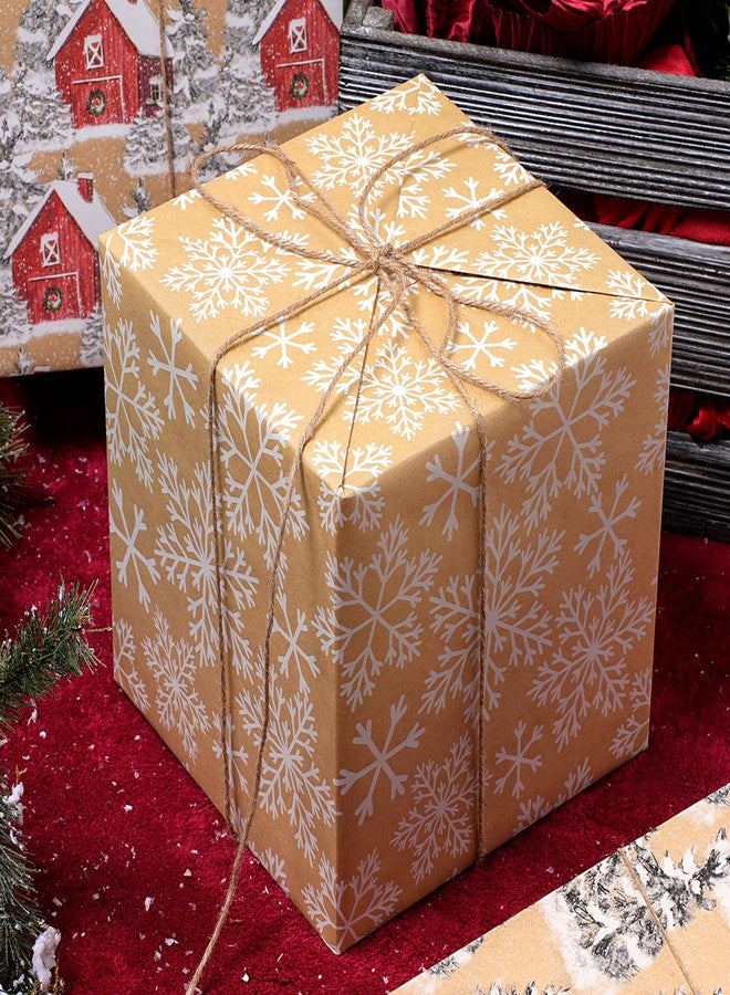 LaRibbons Kraft Vintage Christmas Wrapping Paper, Classic White Snowflake Design, Rustic Gift Wrap Paper with Gridline for Christmas, Holiday, 17 Inch X 33 Feet - Image 5