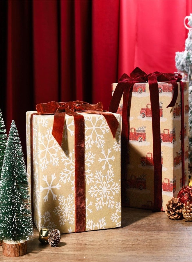 LaRibbons Kraft Vintage Christmas Wrapping Paper, Classic White Snowflake Design, Rustic Gift Wrap Paper with Gridline for Christmas, Holiday, 17 Inch X 33 Feet - Image 4
