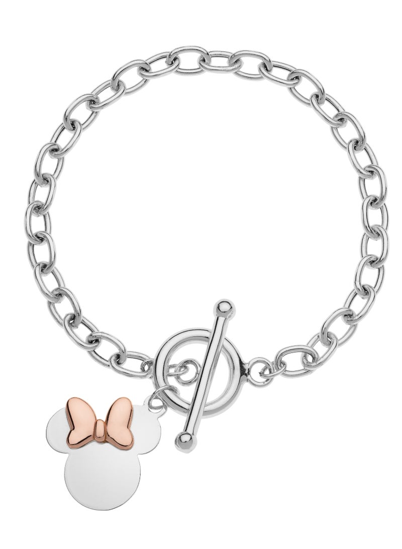 Disney "Official" Minnie Mouse toggle clasp bracelet in 18K Sterling Silver - Image 1