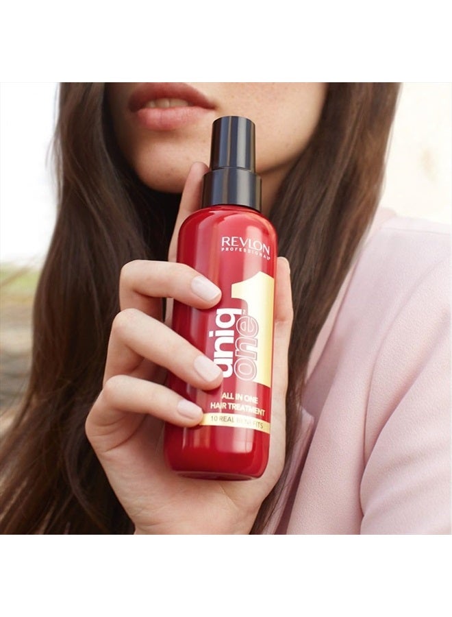 Revlon Professional UniqOne Hair Treatment Classic Duo Pack, Spray Treatment for More Volume, Smoothness & Better Combability, Hair Care without Rinsing, Helps Prevent Split Ends, 2 x 150 ml - Image 4