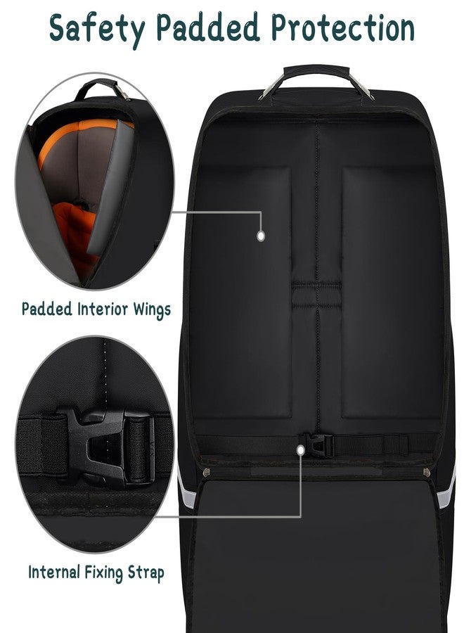 SINVICKO Car Seat Travel Bag,Padded Car Seats Backpack with Steel Cable Handle and Reflective Stripes, Large Durable Carseat Carrier Bag,Airport Gate Check Bag,Infant Seat Travel Bag with Shoulder Strap,Black - Image 3