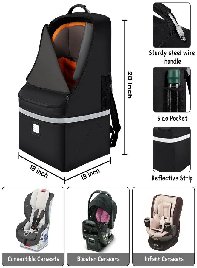 SINVICKO Car Seat Travel Bag,Padded Car Seats Backpack with Steel Cable Handle and Reflective Stripes, Large Durable Carseat Carrier Bag,Airport Gate Check Bag,Infant Seat Travel Bag with Shoulder Strap,Black - Image 2