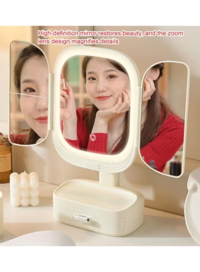 جاجيك Tri-Fold LED Makeup Mirror with Touch Screen | 1X/2X/3X Magnification, 180° Rotation & Dual Power Options | Foldable Lighted Vanity Mirror for Beauty, Grooming & Travel - Image 3