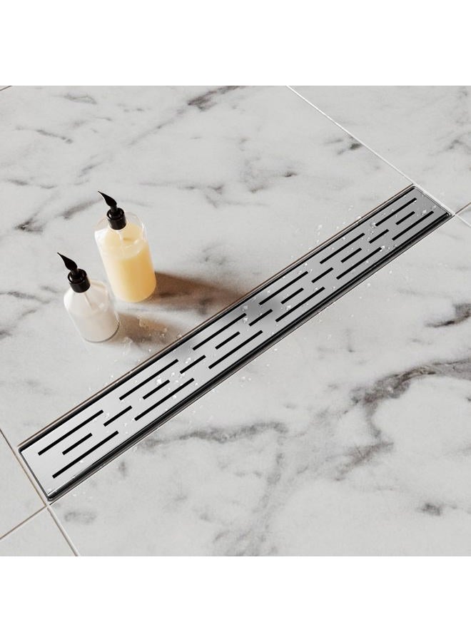 HTOH Shower Drain Stainless Steel for Bathroom: Brushed Nickel Linear Shower Drain 24 Inch with Removable Brick Pattern Grate - Adjustable Rectangular Shower Floor Drain with Hair Strainer - Image 2