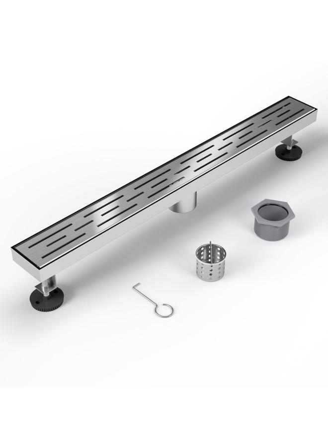 HTOH Shower Drain Stainless Steel for Bathroom: Brushed Nickel Linear Shower Drain 24 Inch with Removable Brick Pattern Grate - Adjustable Rectangular Shower Floor Drain with Hair Strainer - Image 1