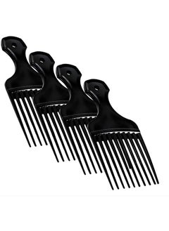 Plastic Hair Pick Comb – Wide Tooth Afro Lift Picks - Pack of 4 Combs - 5.25 Inch - for Hair Styling Lifting Detangling Adding Volume for Long Curly and Thick Hair, Wigs and Beards for Men & Women