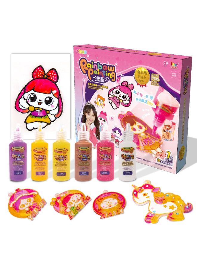 Lunburg Painting Children's Non-baking Glue Painting Handmade DIY Making Pigment Graffiti Color Girl Xiao Ling Toy Wheel Lunbao-Color:Lunburg Painting-Xiao Ling Medal Creative Set 77017 - Image 5