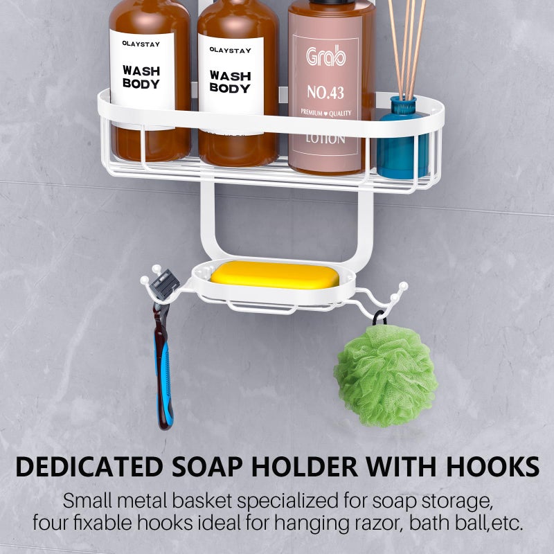 Kadolina Bathroom Hanging Shower Caddy  Over Head Shower Caddy Organizer Basket with Hooks for Towels  Razor and Sponge  White - Image 5
