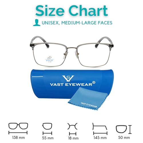 VAST Premium Blue Light Blocking Glasses | Gaming Filter | Transparent Metal Eyeglasses for Eye Protection| Frame For Men Specs Frame For Computer/Mobile/TV | Club Wear (GREY TRANSPARENT, Rectangular) - Image 3