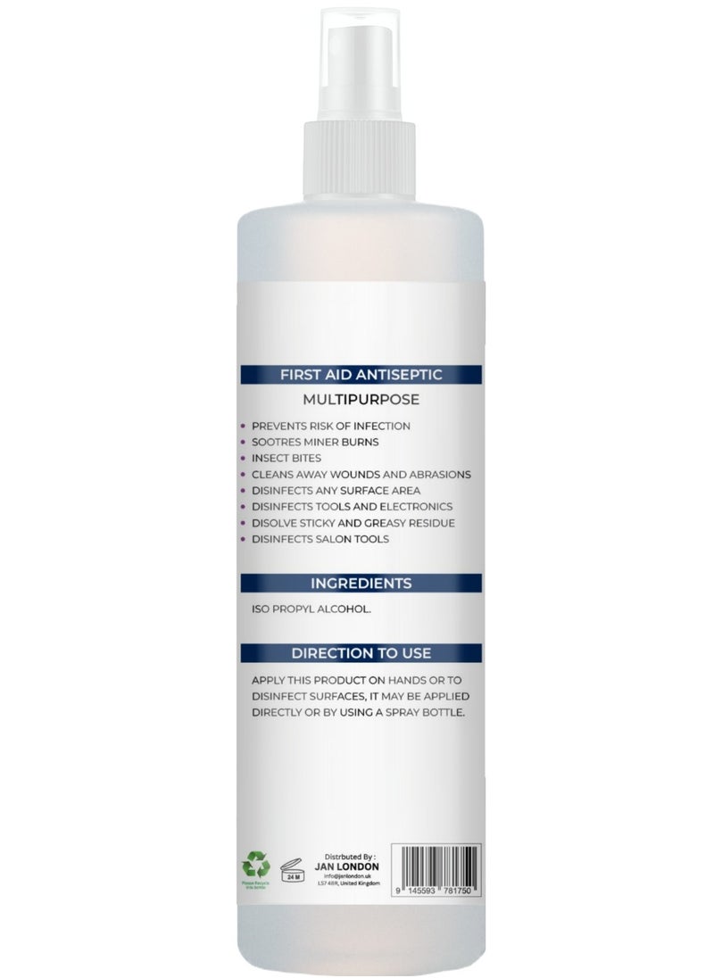 JAN LONDON Isopropyl Rubbing Alcohol, IPA 99.9% High Purity – Multipurpose Disinfectant & Cleaner for Surfaces, Electronics, First-Aid, and More – Fast Evaporating, Residue-Free, 500ml Spray  - Image 2