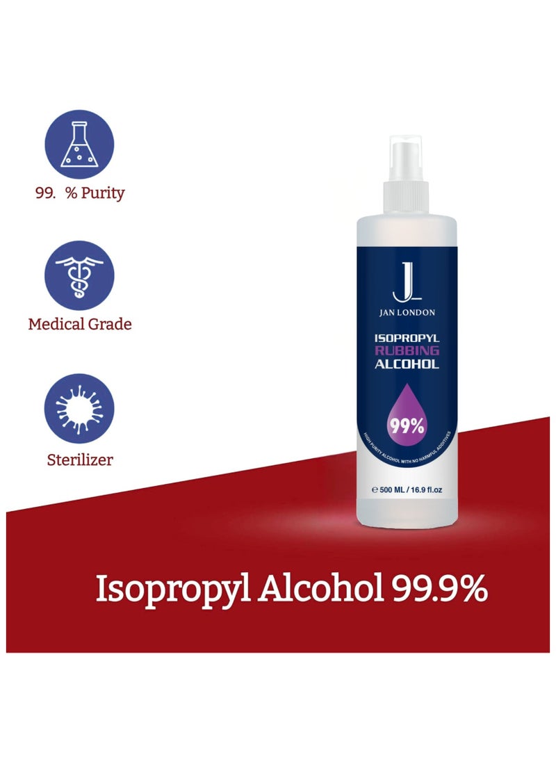 Isopropyl Rubbing Alcohol, IPA 99.9% High Purity – Multipurpose Disinfectant & Cleaner for Surfaces, Electronics, First-Aid, and More – Fast Evaporating, Residue-Free, 500ml Spray