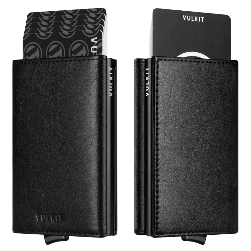 VULKIT Pop up Card Wallet Minimalist Cash Wallets RFID Blocking Leather Smart Credit Card Holder with ID window for Men(Cross Black) - Image 1