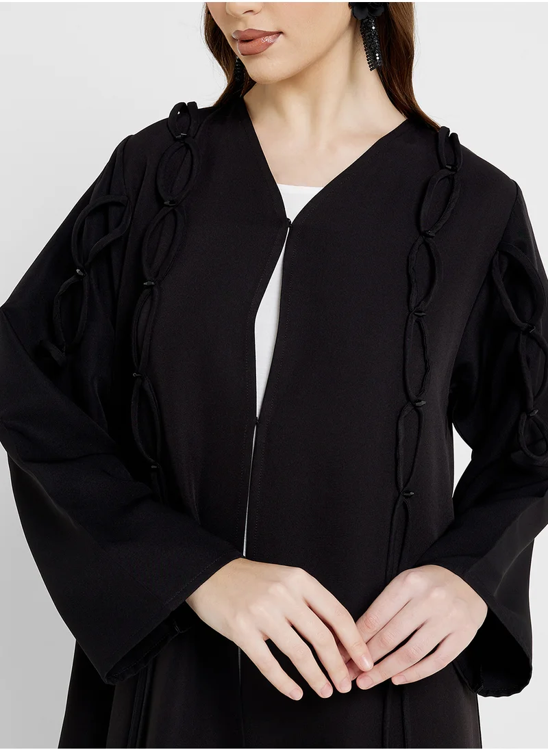 hayas closet V-Neck Flared Sleeve Black Abaya