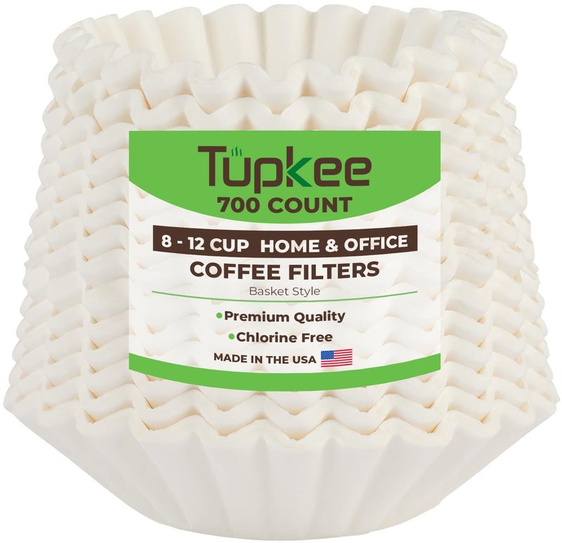 Tupkee Coffee Filters 8-12 Cups - 700 Count, Basket Style, White Paper, Chlorine Free Coffee Filter, Made in the USA - Image 1