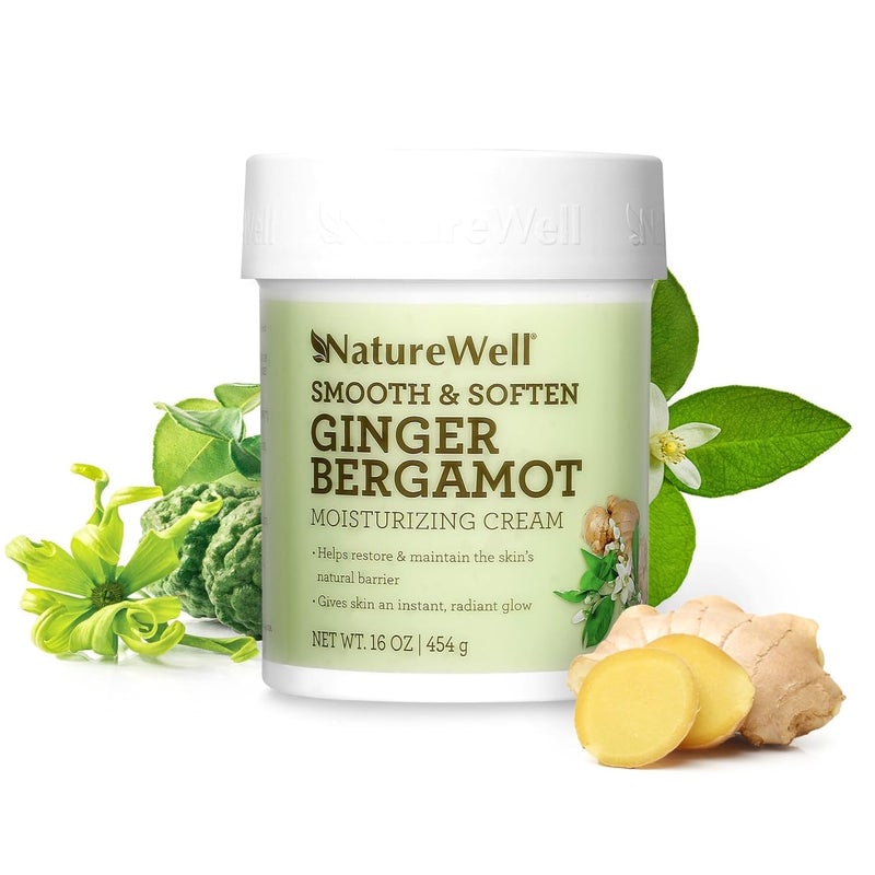NATURE WELL Ginger Bergamot Smooth  Soften Moisturizing Cream For Face  Body Infused With Natural Oils  Extracts Restores Skin Moisture Barrier 16 Oz