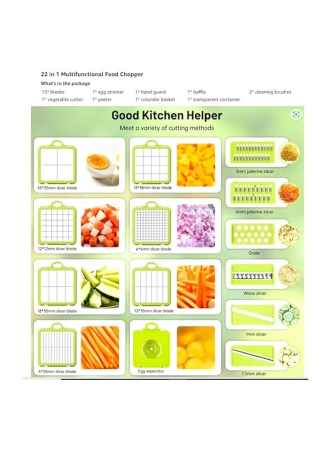 Vegetable Chopper, 22-in-1 Kitchen Mandoline with Storage Baskets and Carrying Handle, Vegetable Slicer Food Chopper for Onion Veg Garlic Potato Salad Mini Dicer Chopper Cutter - Image 5
