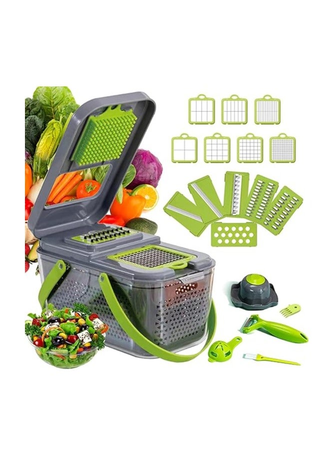 Vegetable Chopper, 22-in-1 Kitchen Mandoline with Storage Baskets and Carrying Handle, Vegetable Slicer Food Chopper for Onion Veg Garlic Potato Salad Mini Dicer Chopper Cutter - Image 1