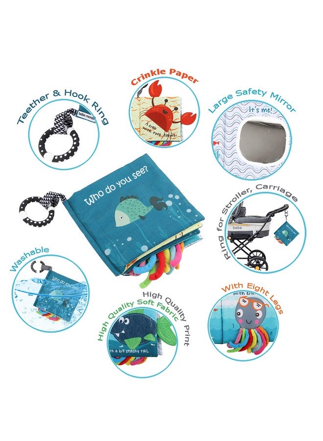 Bebe Mondo Fish Soft Baby Book,Touch and Feel Cloth Crinkle Books for Babies, Infant Baby Toys 0-3-6-12-18 Months,Early Learning Education Mirror Toy,Shower Gifts Easter for Boys Girls-GIF Box  - Image 1