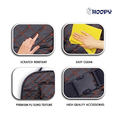 HOOPY Pu Leather Auto Car Back Seat Organizer With Foldable Dining Table Tray, Multipocket Storage Tablet, Bottle And Tissue Paper Holder_Black With Orange Embroidered, Automobiles - Image 3
