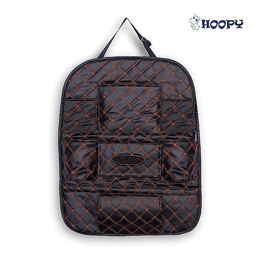 HOOPY Pu Leather Auto Car Back Seat Organizer With Foldable Dining Table Tray, Multipocket Storage Tablet, Bottle And Tissue Paper Holder_Black With Orange Embroidered, Automobiles - Image 5