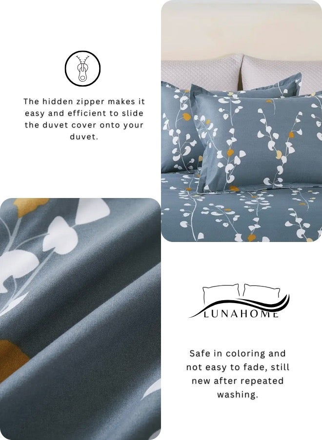 LUNA Home King size 6-piece set ( 1 Duvet cover - 220*240cm. 1 Fitted sheet - 200*200cm+30cm. 4 Pillow covers - 50*75cm. ) Bedding set grey with yellow branches print pattern. - Image 5